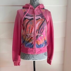 True Religion Rolling Stones World Tour Tie Dye Zip Up Hoodie in pink Y2K